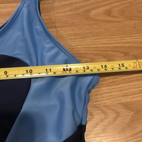 One Piece Swimsuit Blue & Navy Color Block Size L NWOT Retro Bathing Suit - Picture 6 of 8